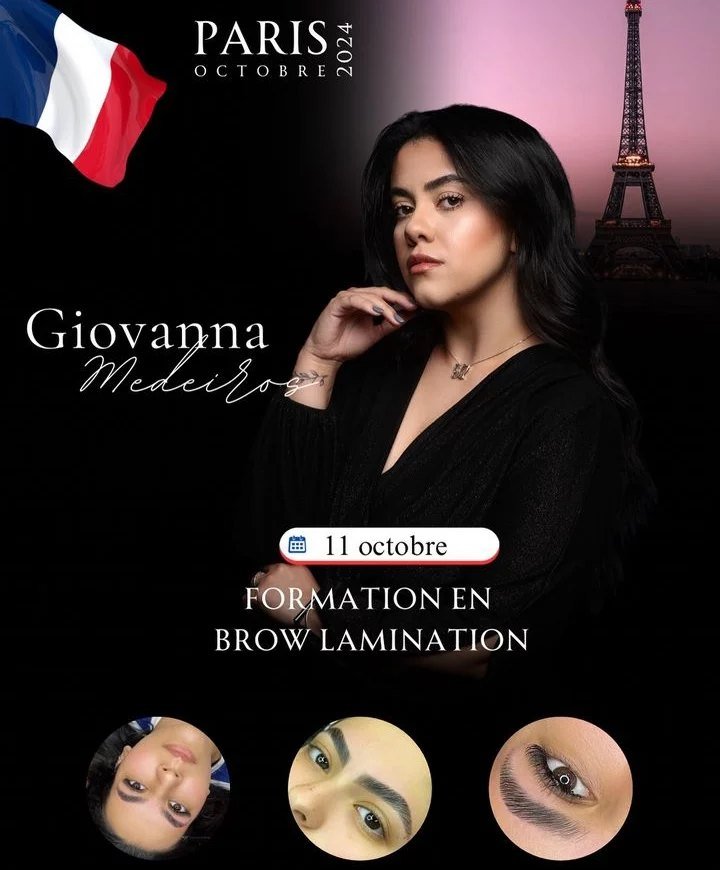 Cartaz da formação em Brow Lamination da Giovanna Medeiros em Paris, em 11 de outubro